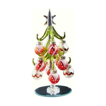 LS ARTS 6 in. Green Tree with Red Ornament Balls XM-518
